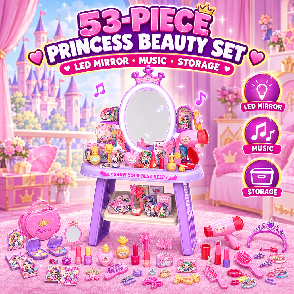 Kids crown dressing table hero with all accessories