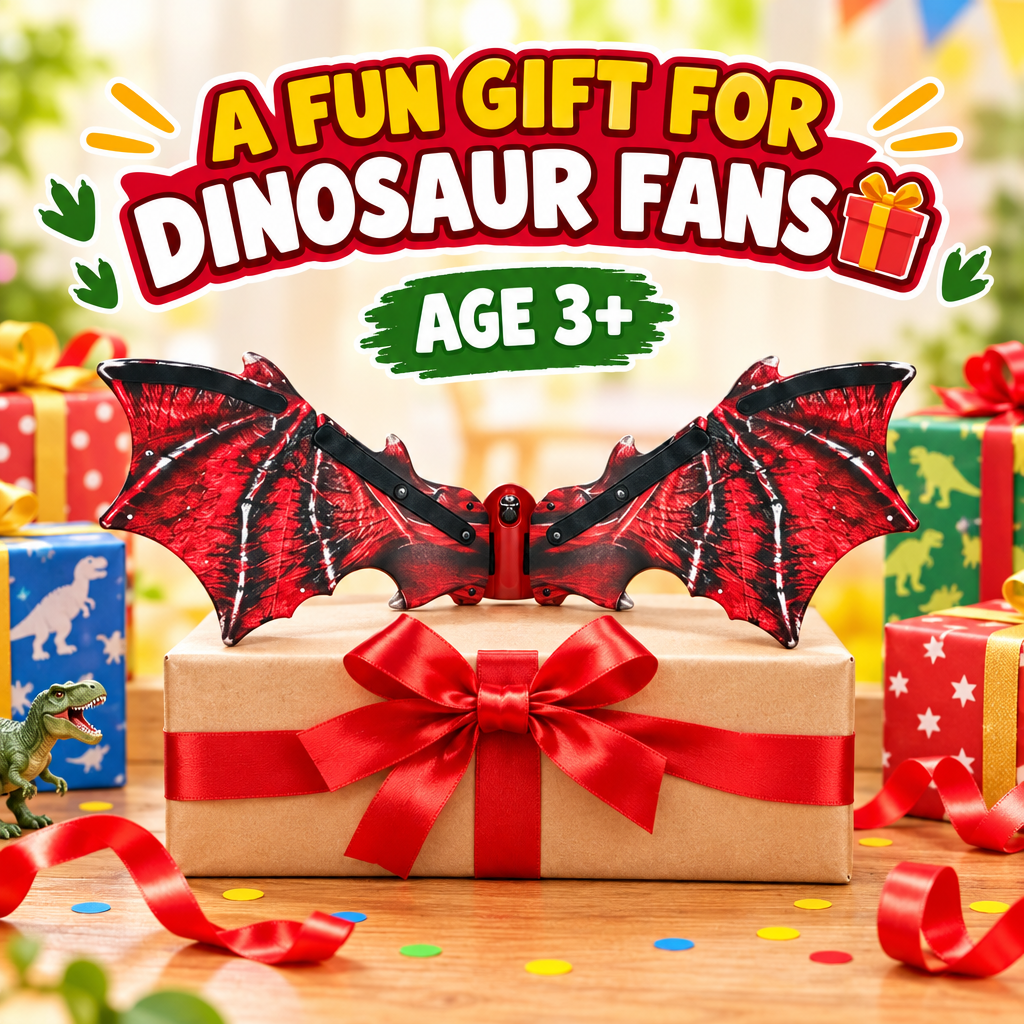 Red dinosaur wings gift presentation