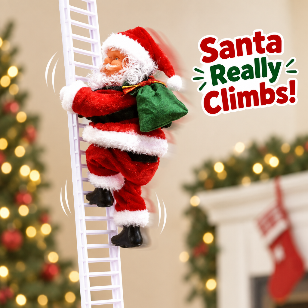 Santa really climbs the white ladder on this electric Christmas decoration