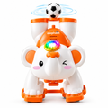 Walking elephant toy with spinning football, lights and music on a white background