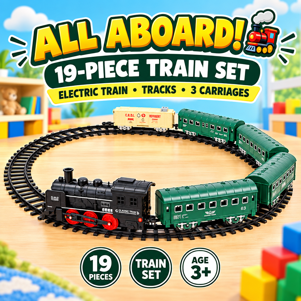 19-piece electric railway train set for boys and girls age 3+