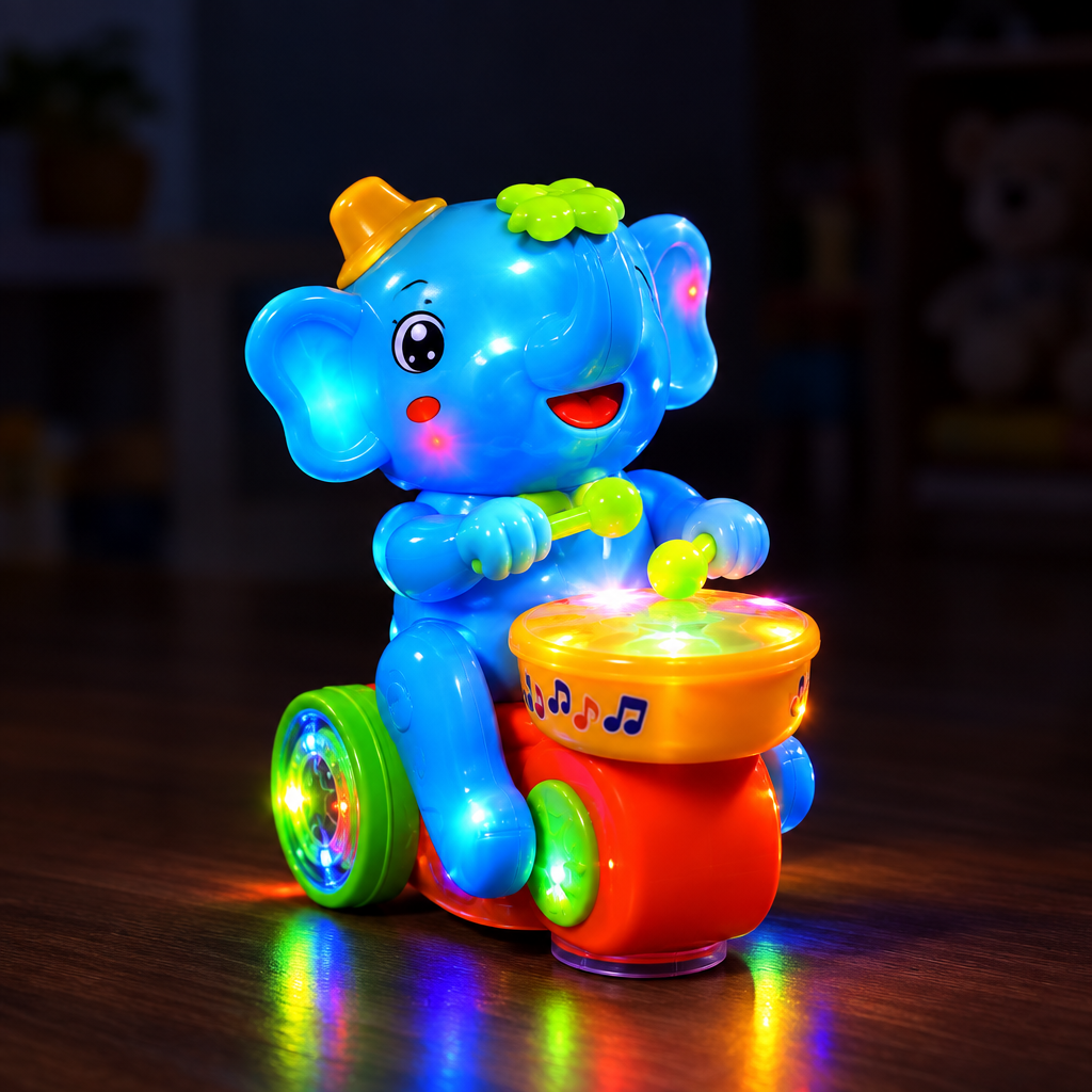 Musical elephant toy with colourful flashing lights for toddlers