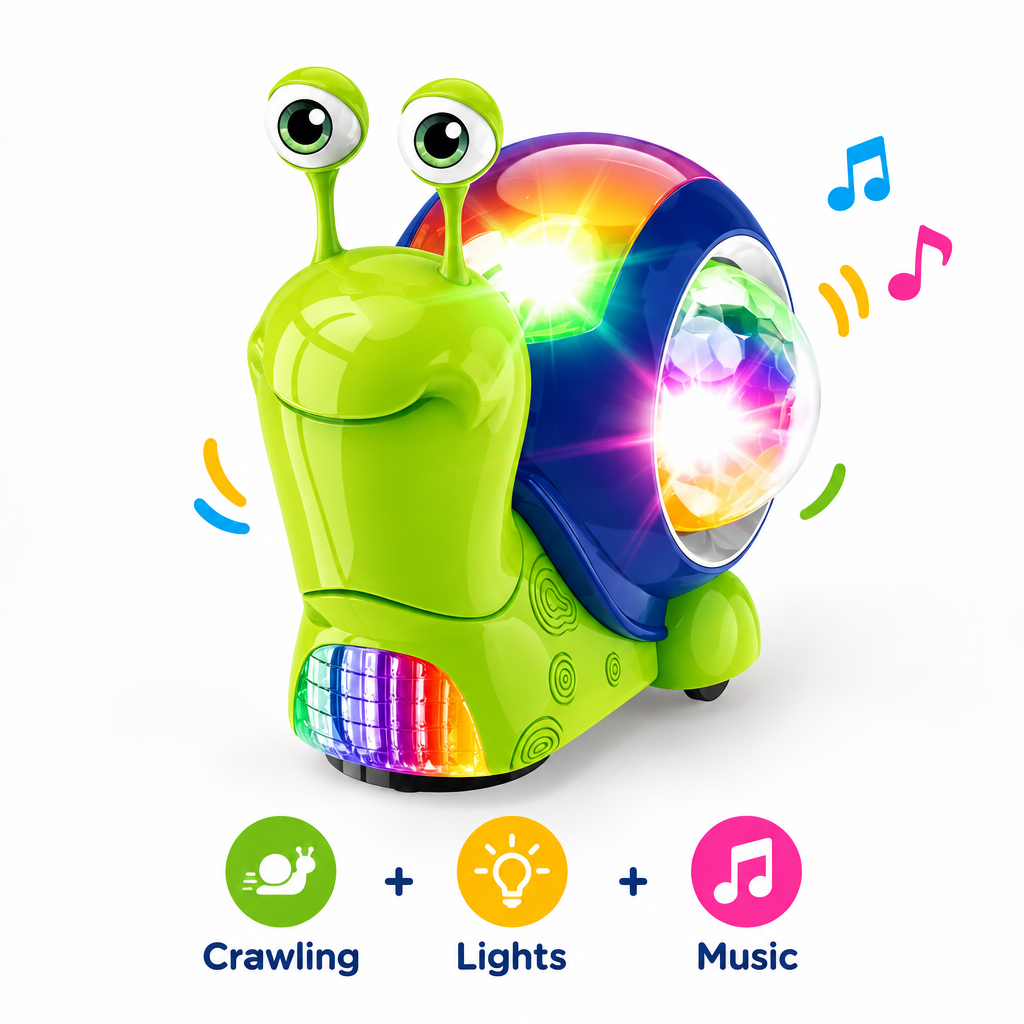 Crawling snail toy with colourful lights and music