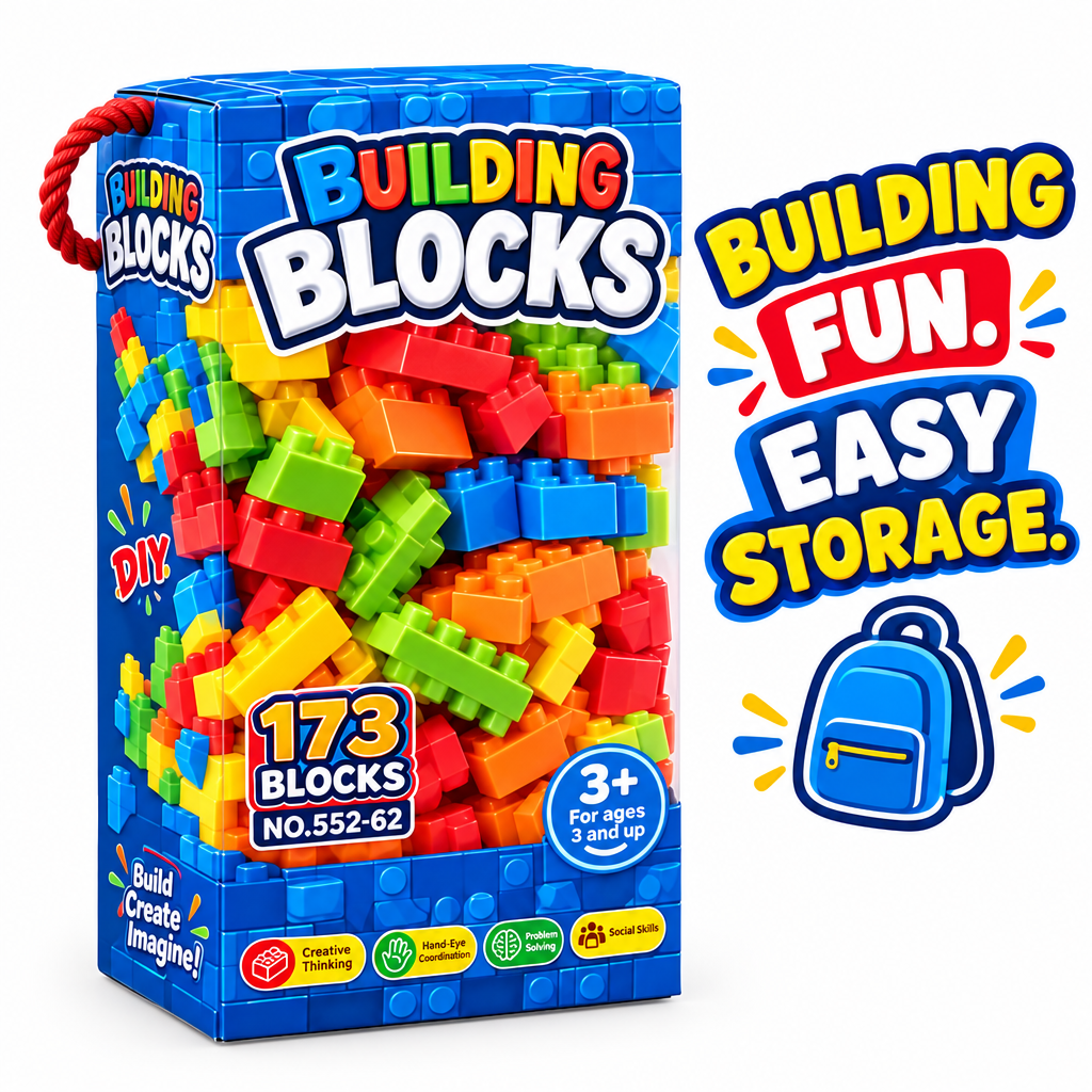 173-piece colourful building blocks set for kids with carry box