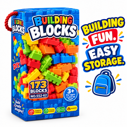 173-piece colourful building blocks set for kids with carry box