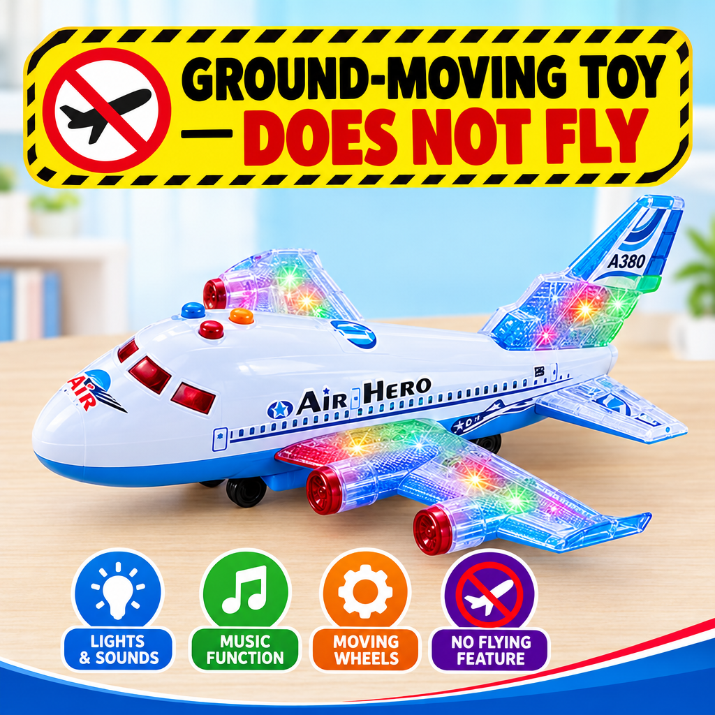 ground moving disclaimer）：Bump and go toy plane designed for ground play on a clear flat surface