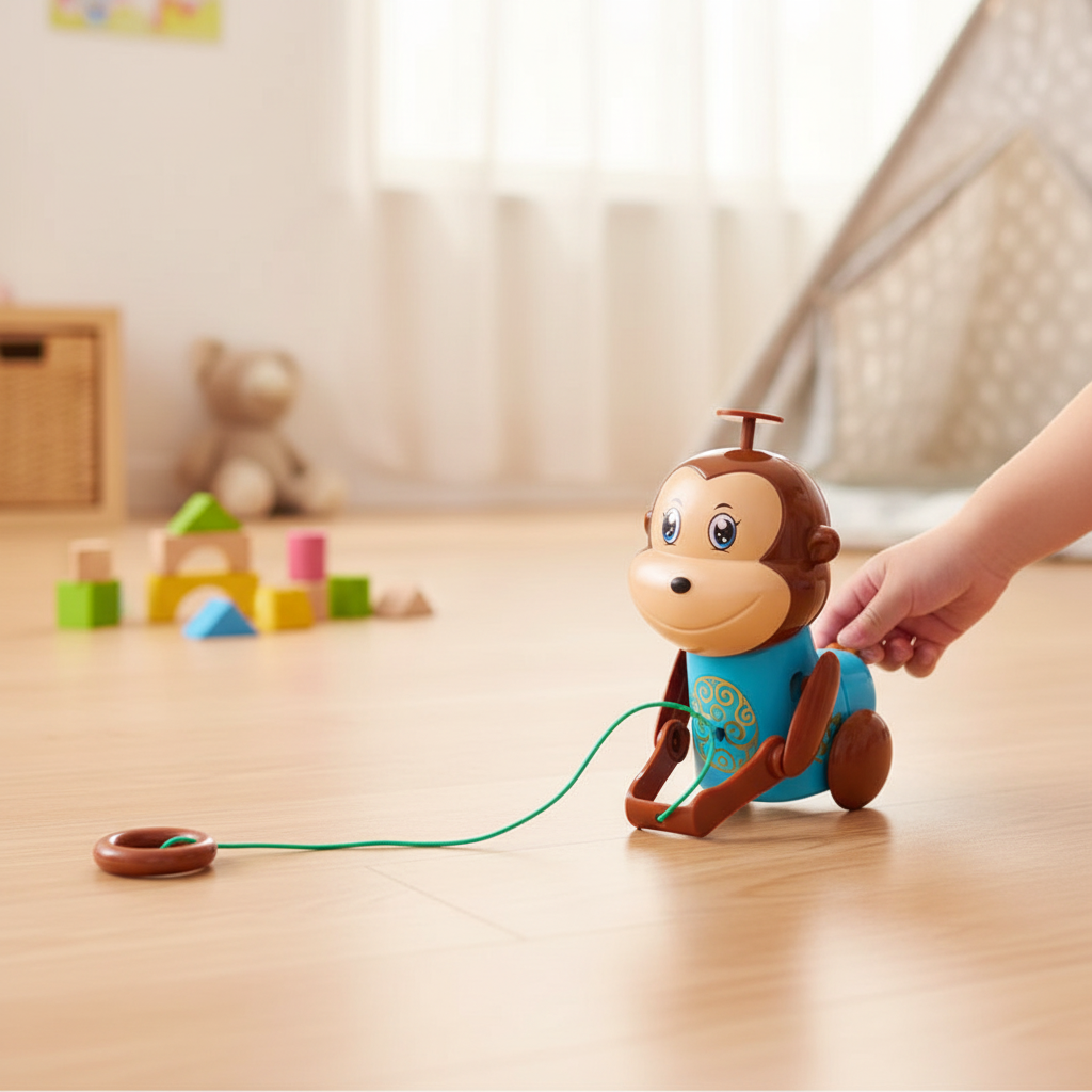 Colourful pull-along monkey walking toy for toddlers