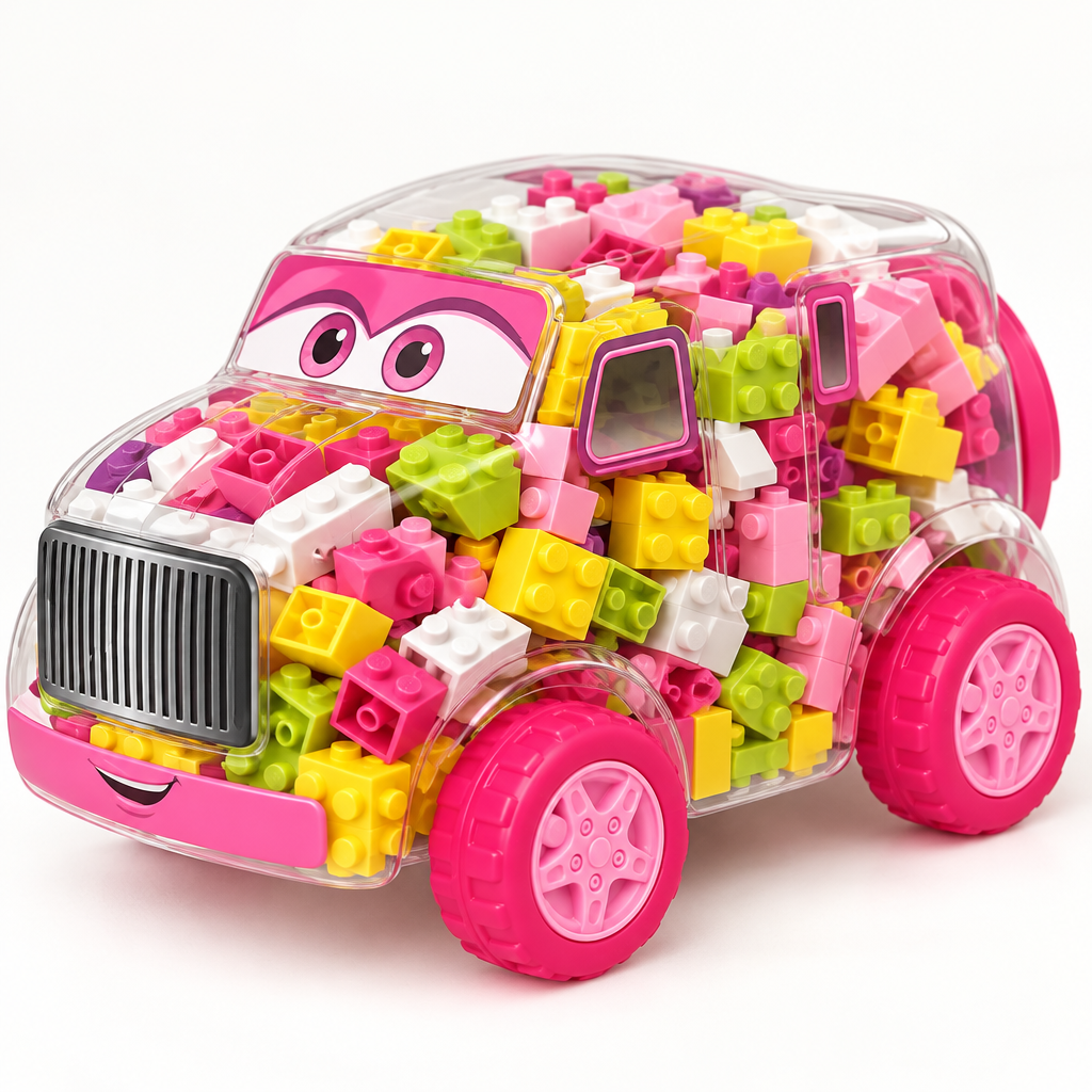 Close-up of colourful interlocking building blocks for children age 3+