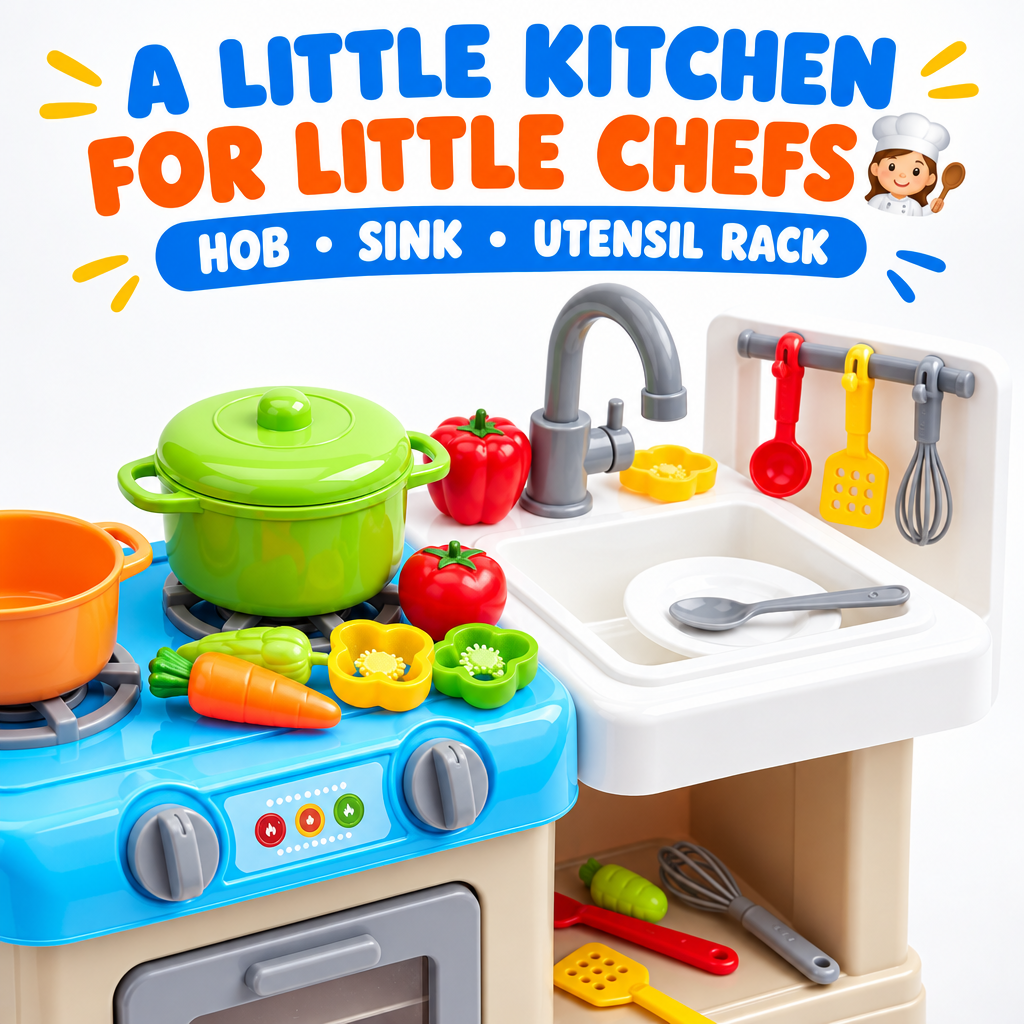 Kitchen playset hob sink utensil rack
