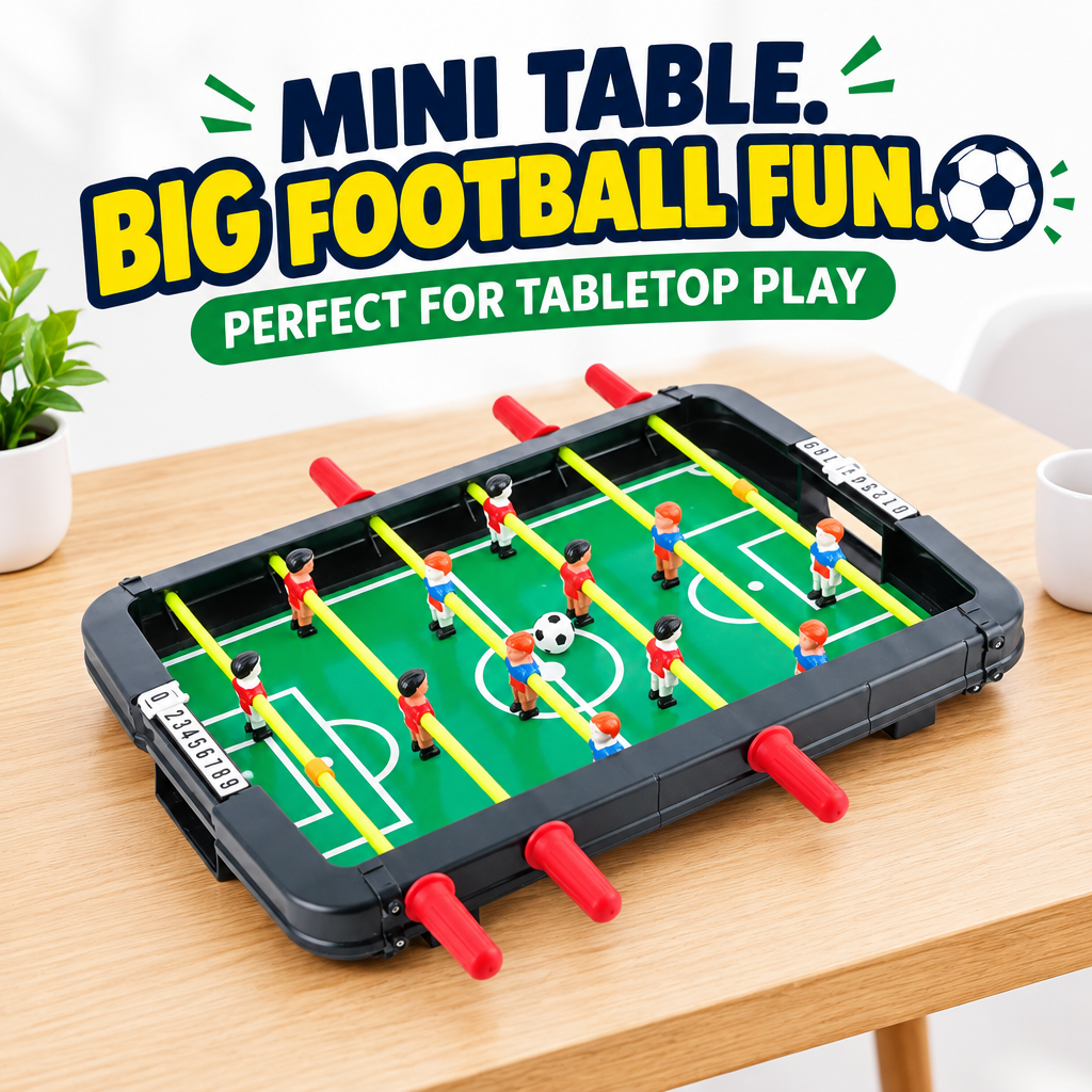 Compact tabletop foosball game on table