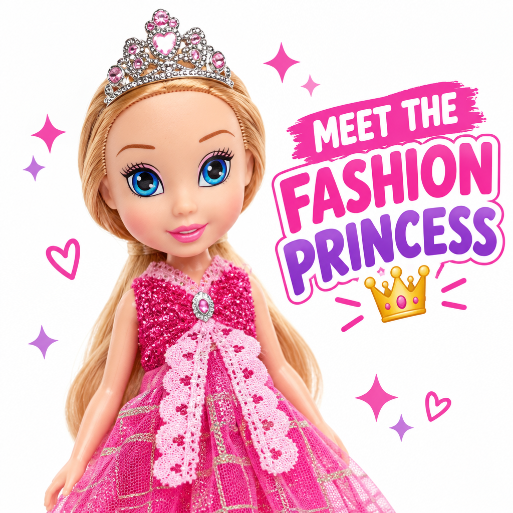 Fashion Princess Doll tiara and pink gown close-up