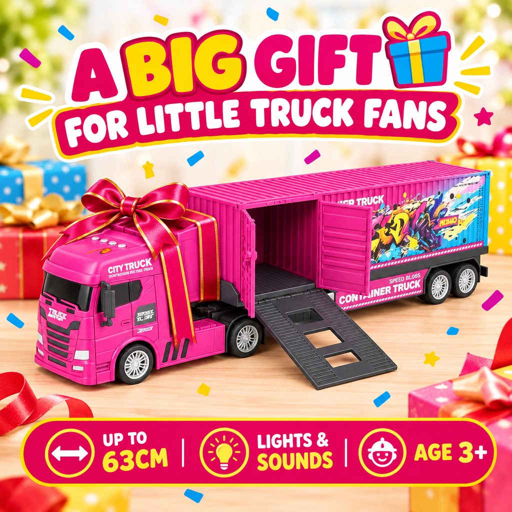 Pink container truck toy gift presentation