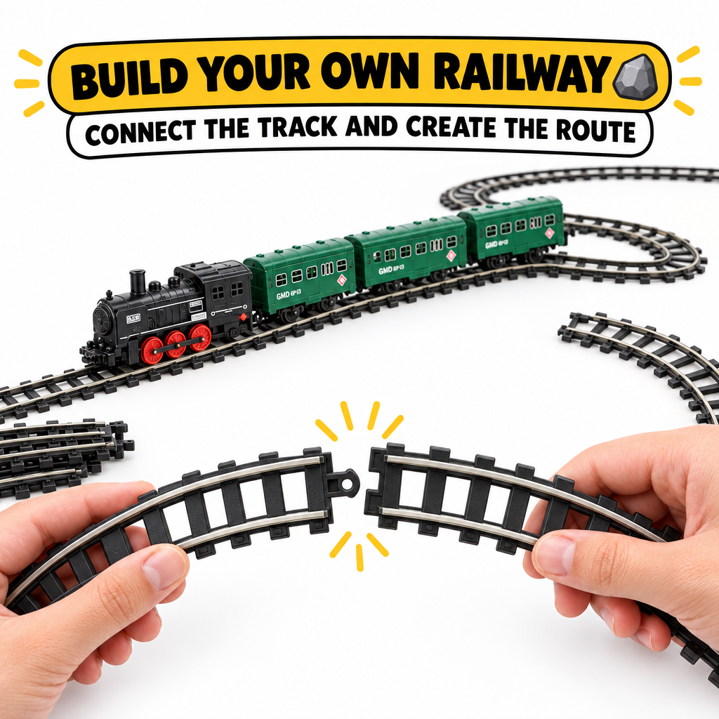 Kids train set with 14 track pieces for building a railway