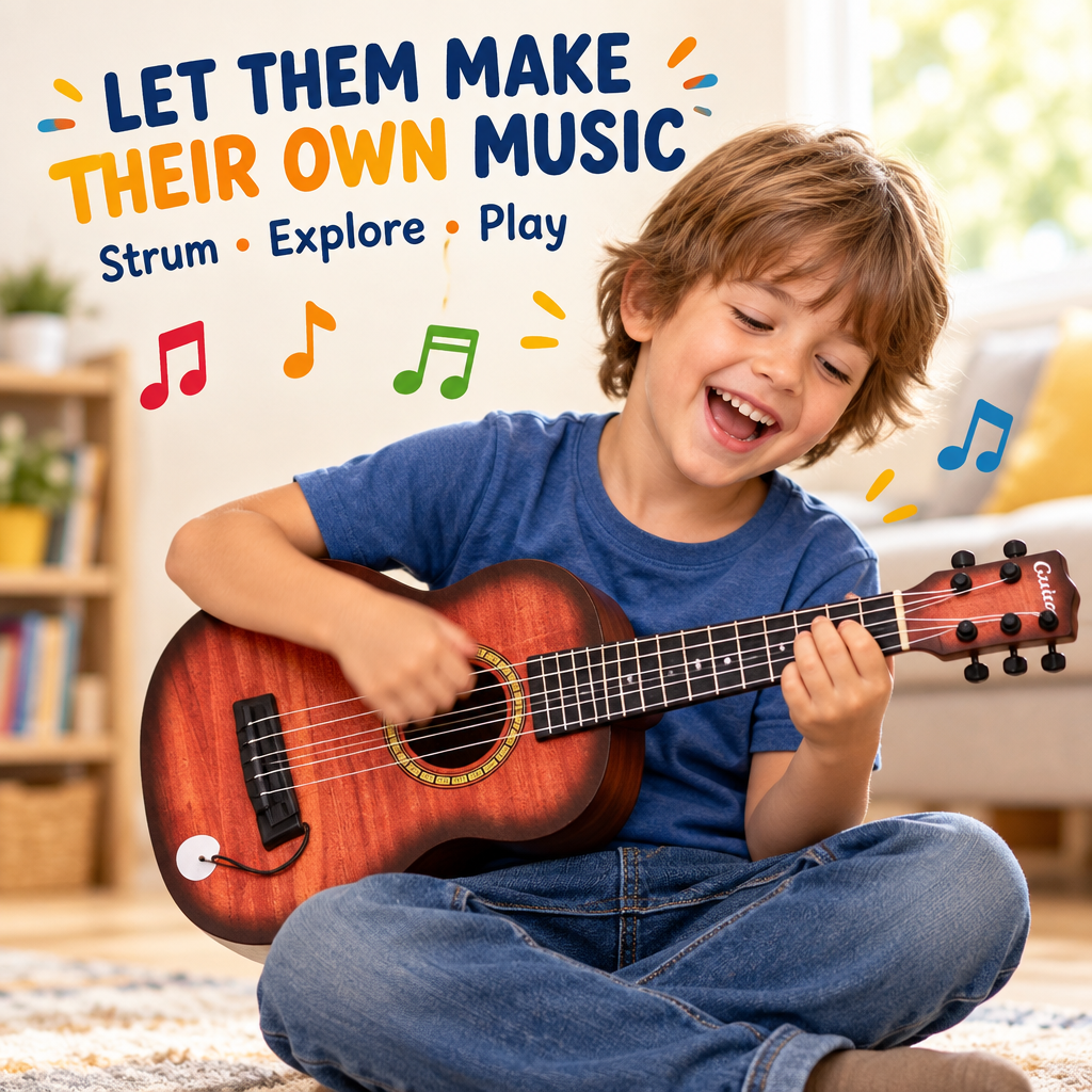 Child strumming kids beginner guitar