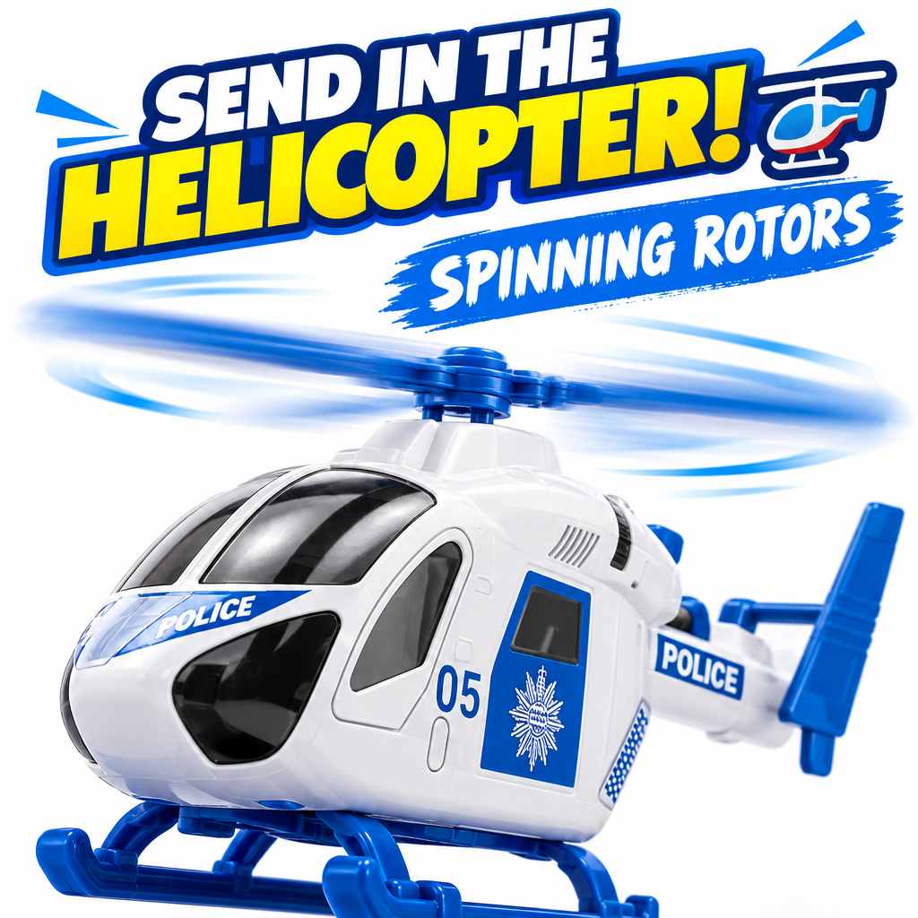 Police helicopter toy with spinning rotors