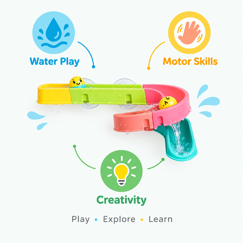 Bath track toy benefits: water play, motor skills and creativity