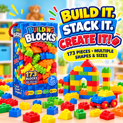 173 colourful building blocks in different shapes and sizes for kids age 3+