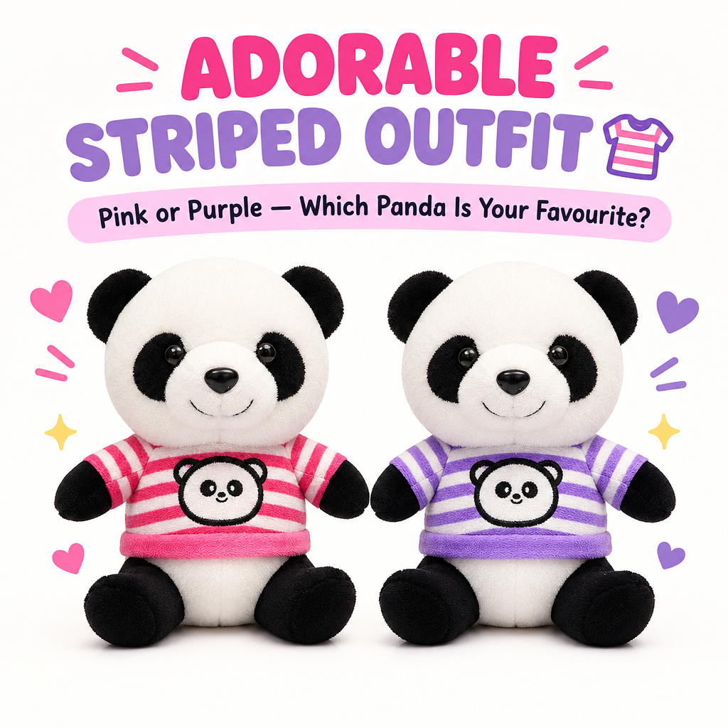 Cute panda plush toy striped T-shirt outfit