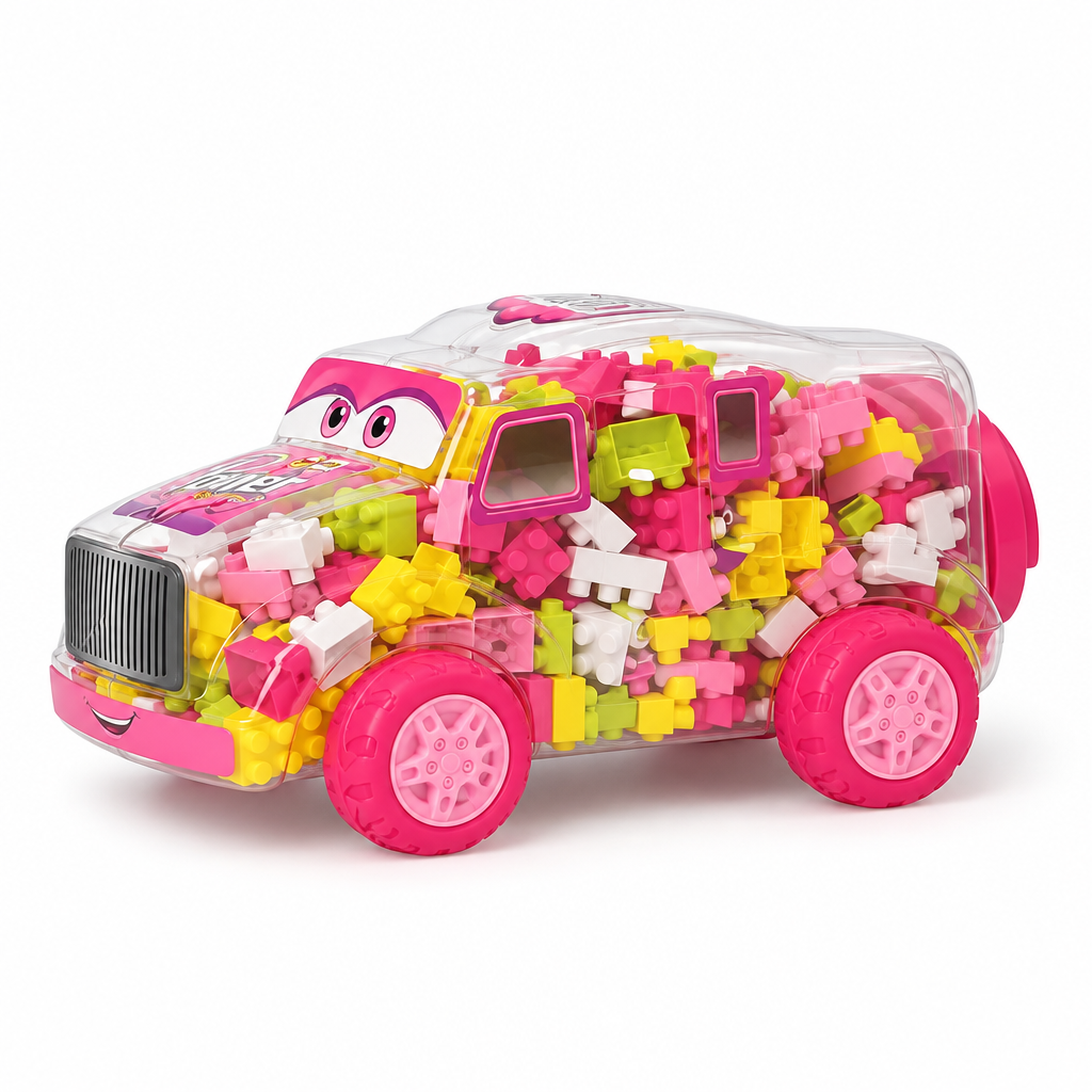 Car-shaped storage tub with wheels for 236-piece kids building blocks
