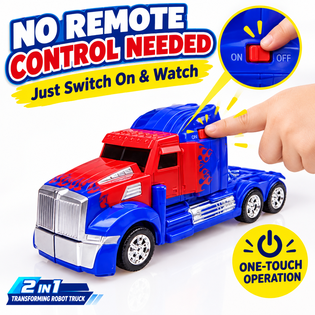 2-in-1 Transforming Robot Truck toy on off switch