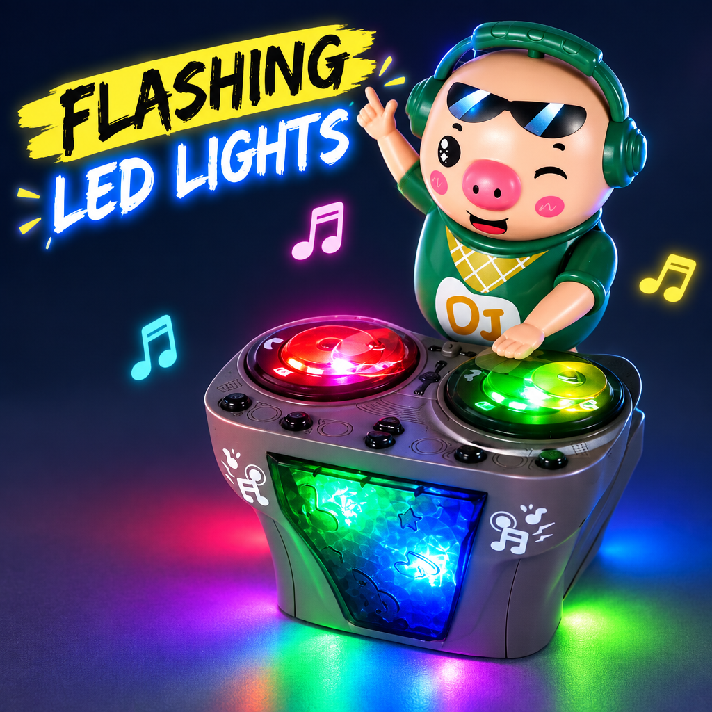 DJ robot car toy with flashing LED lights