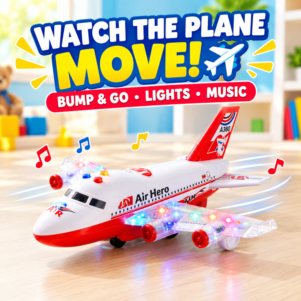 （Bump and go toy plane hero）：Passenger jet-inspired interactive toy plane for children aged 3 and over