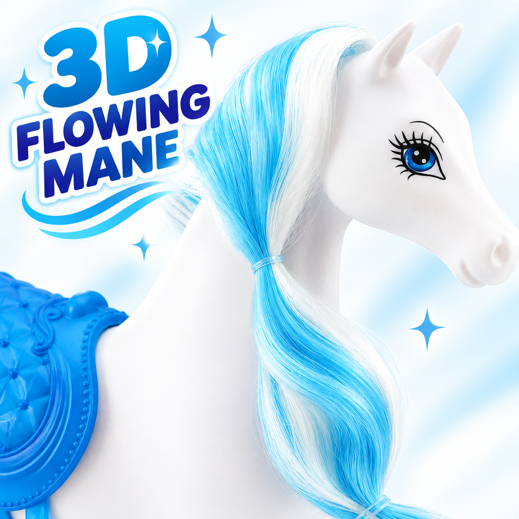 White horse 3D blue mane close-up