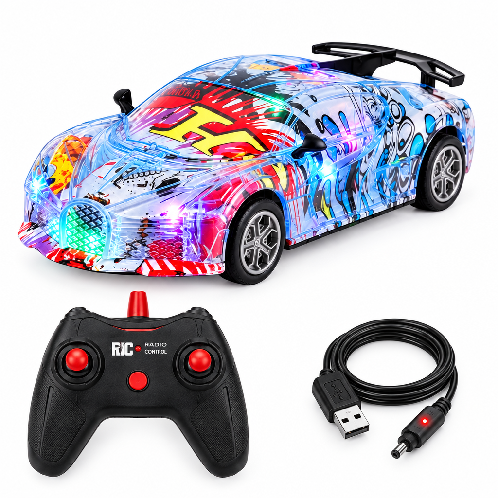 What's included: RC car, remote control and USB charging cable