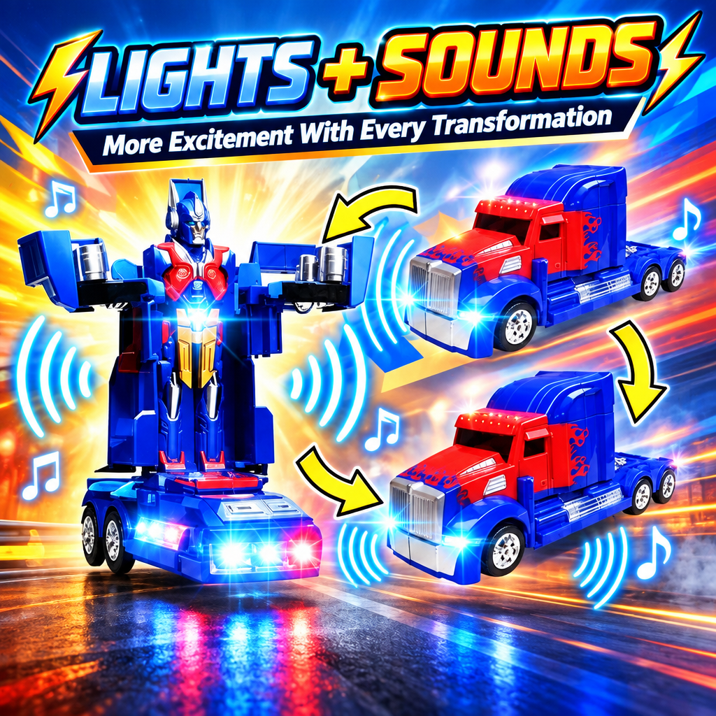 2-in-1 Transforming Robot Truck toy LED lights and sound effects
