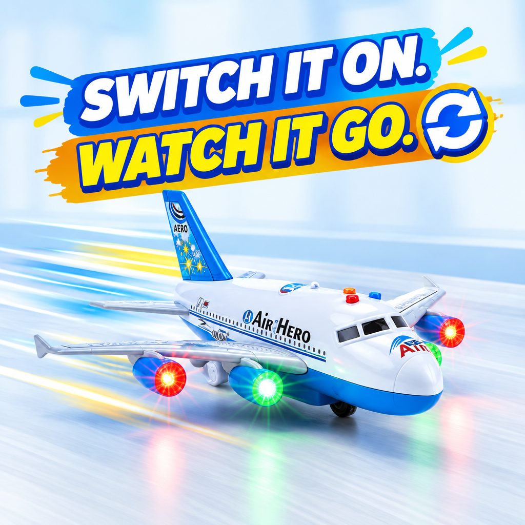 （Toy plane moving on floor）：Self-moving bump and go toy plane travelling across the floor