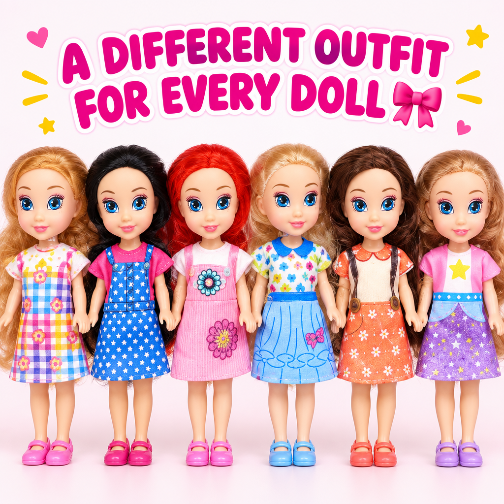 6-Piece Fashion Doll Set different outfits