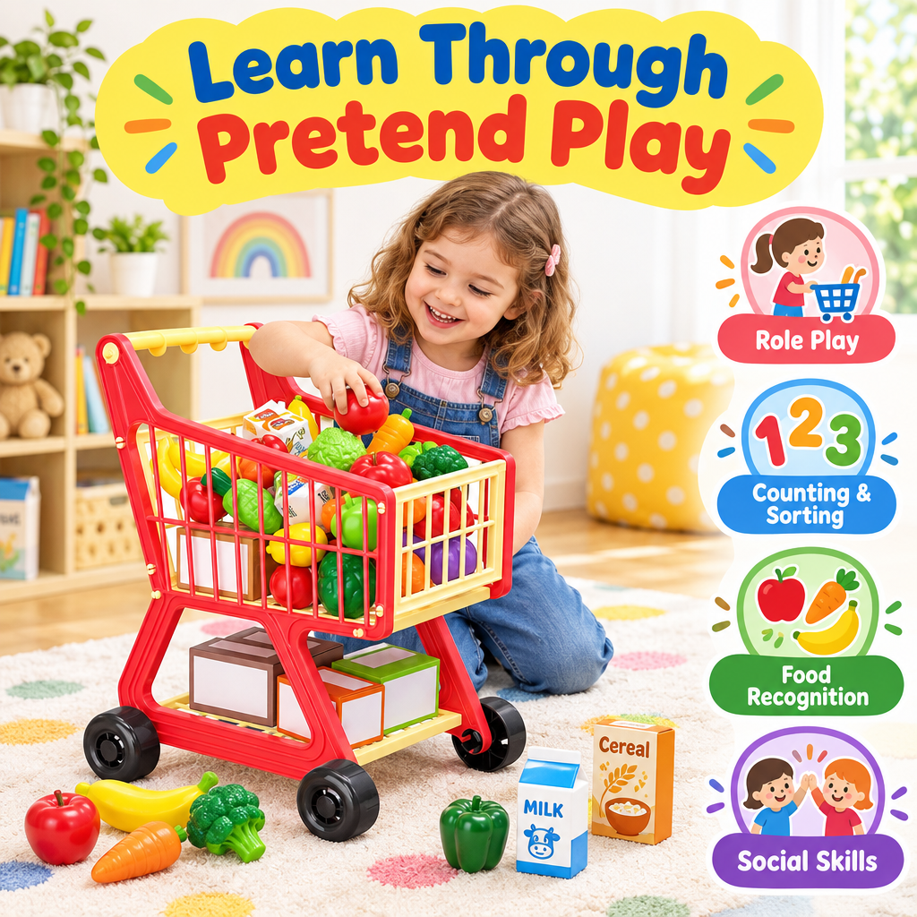 Kids supermarket pretend play set supporting role play counting sorting and social skills