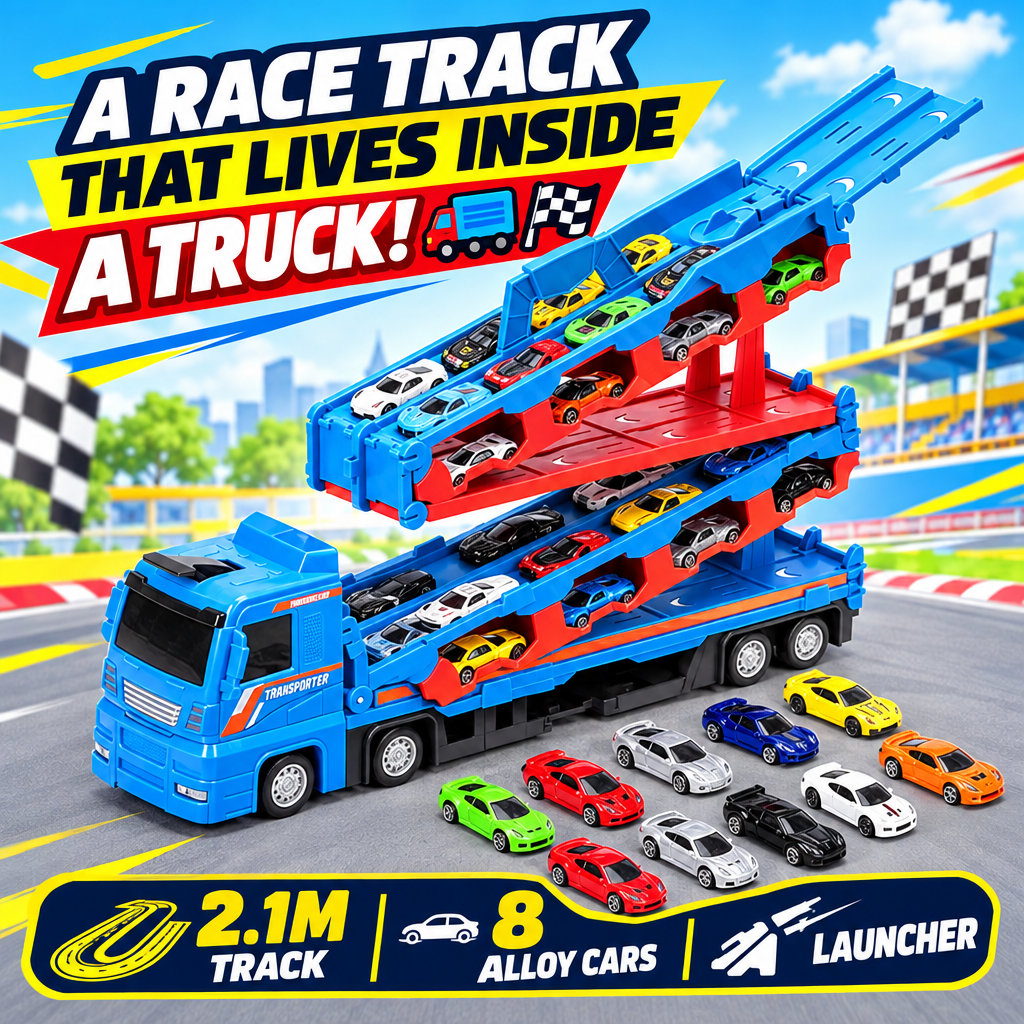 Kids race track carrier truck hero