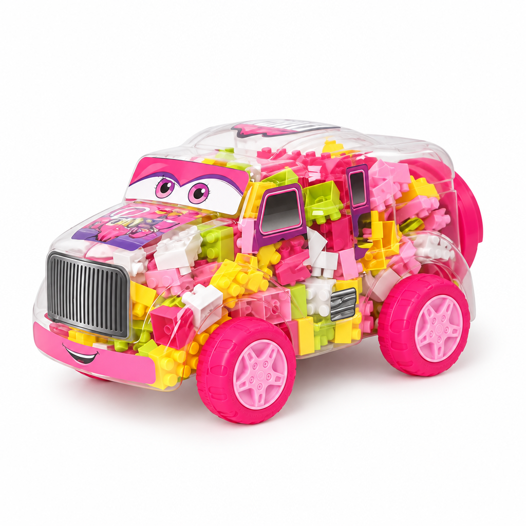 236-piece colourful building blocks car tub for kids with rolling storage box