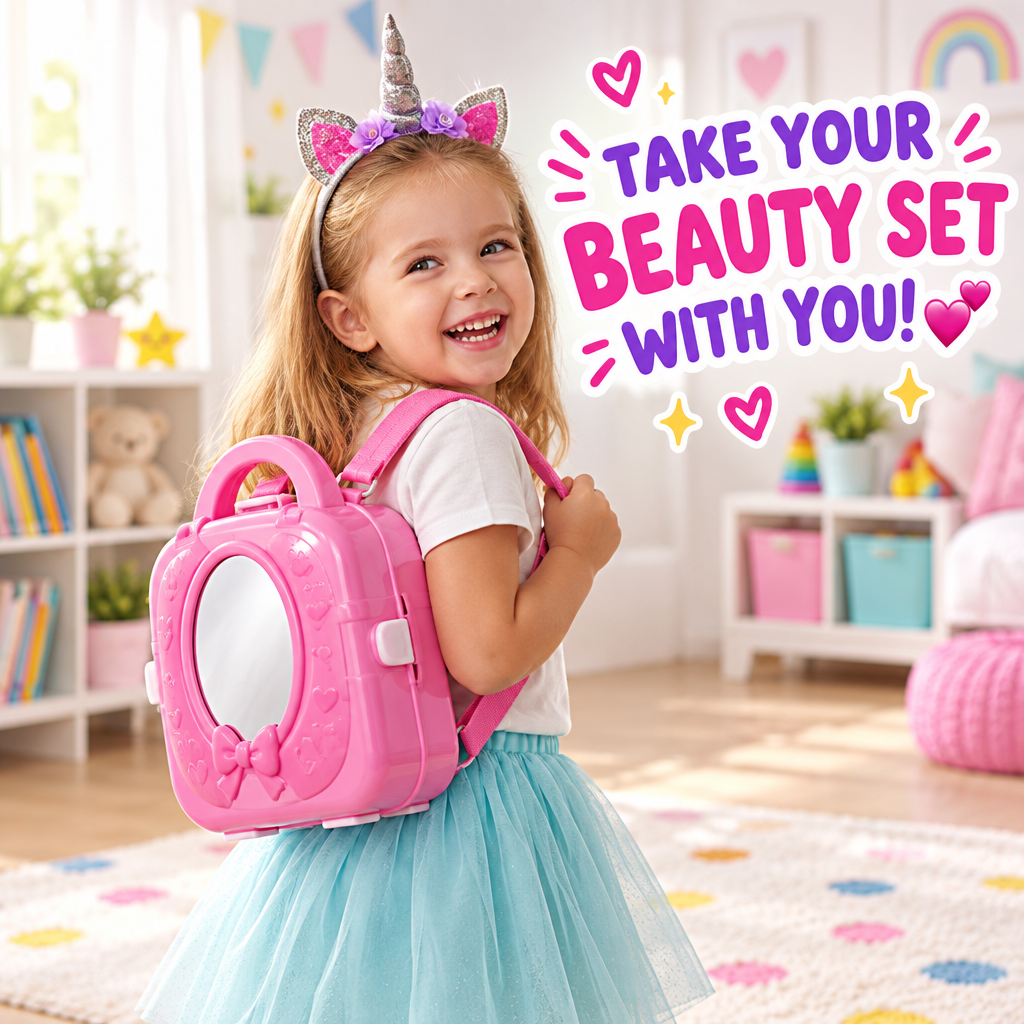 Child carrying make-up backpack