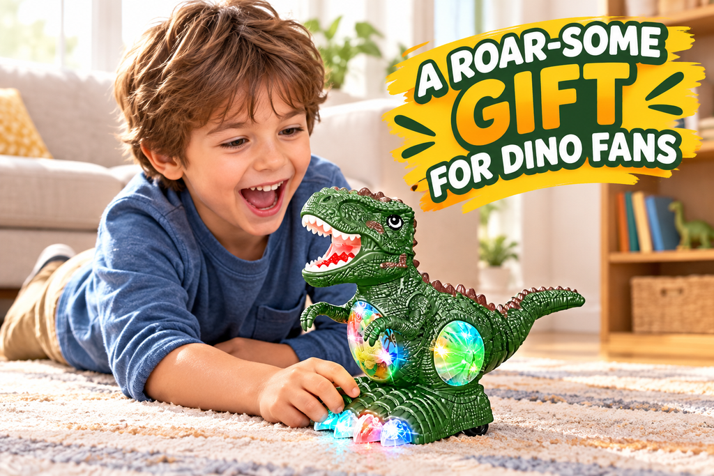 Child playing with T-Rex dinosaur toy gift