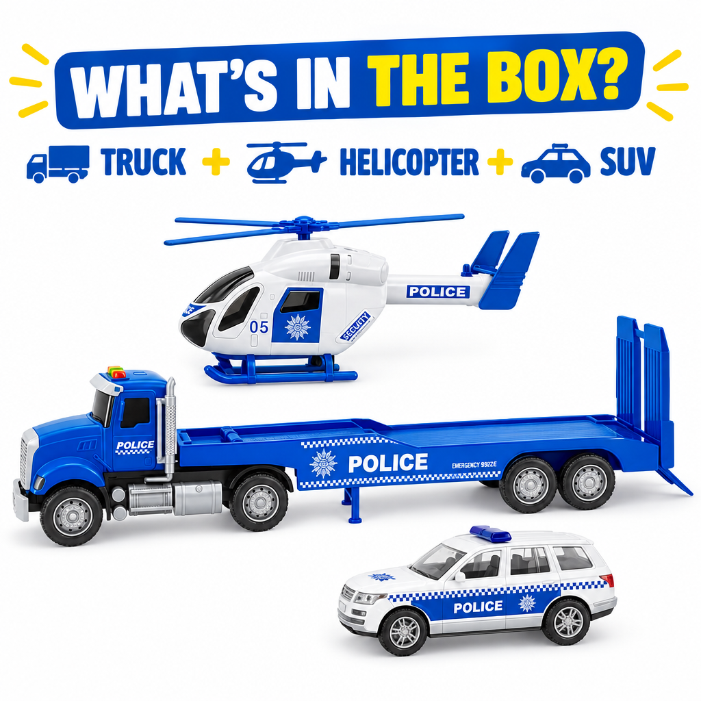 Police Transporter Playset full set flat lay