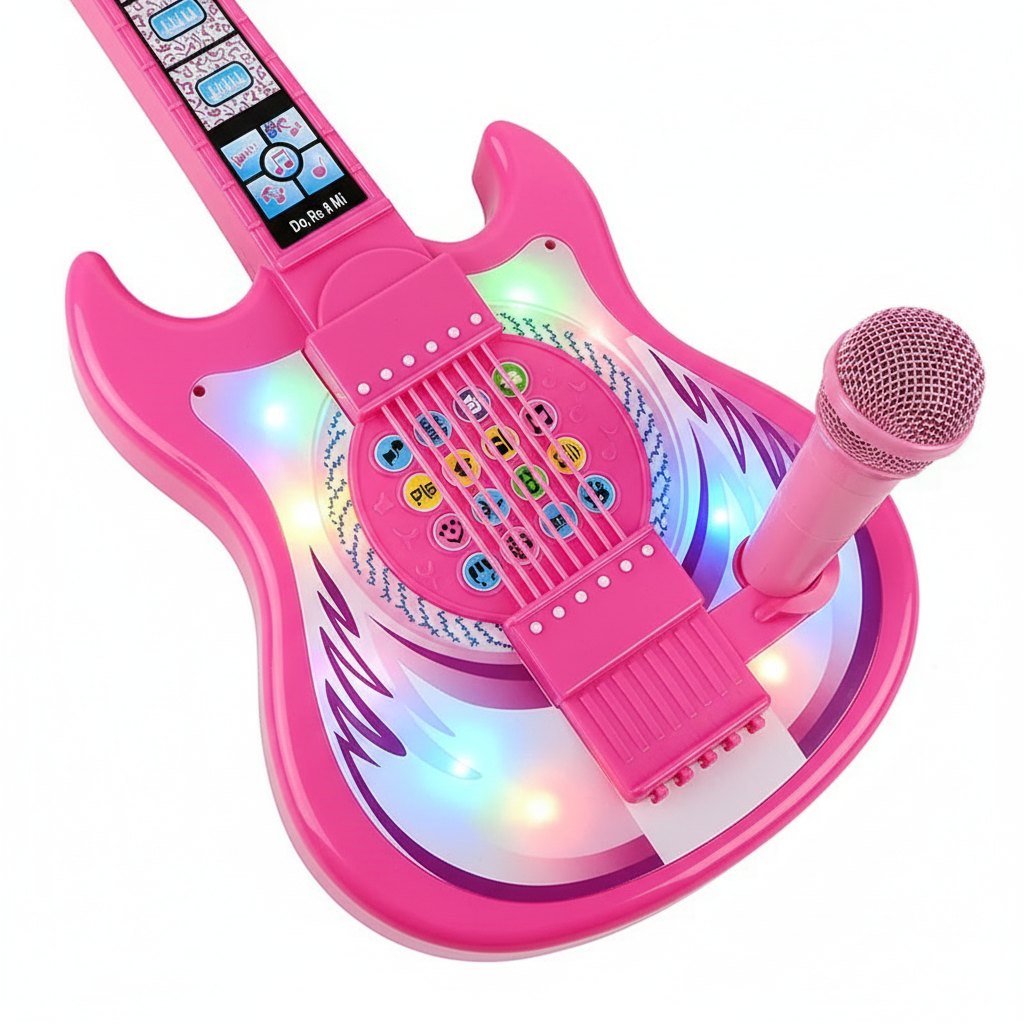 Light-up kids guitar and microphone musical toy set