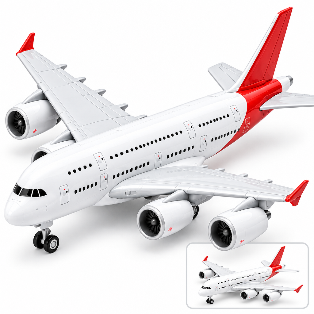 Close-up view of the wings, fuselage and tail of a passenger jet-inspired RC aeroplane