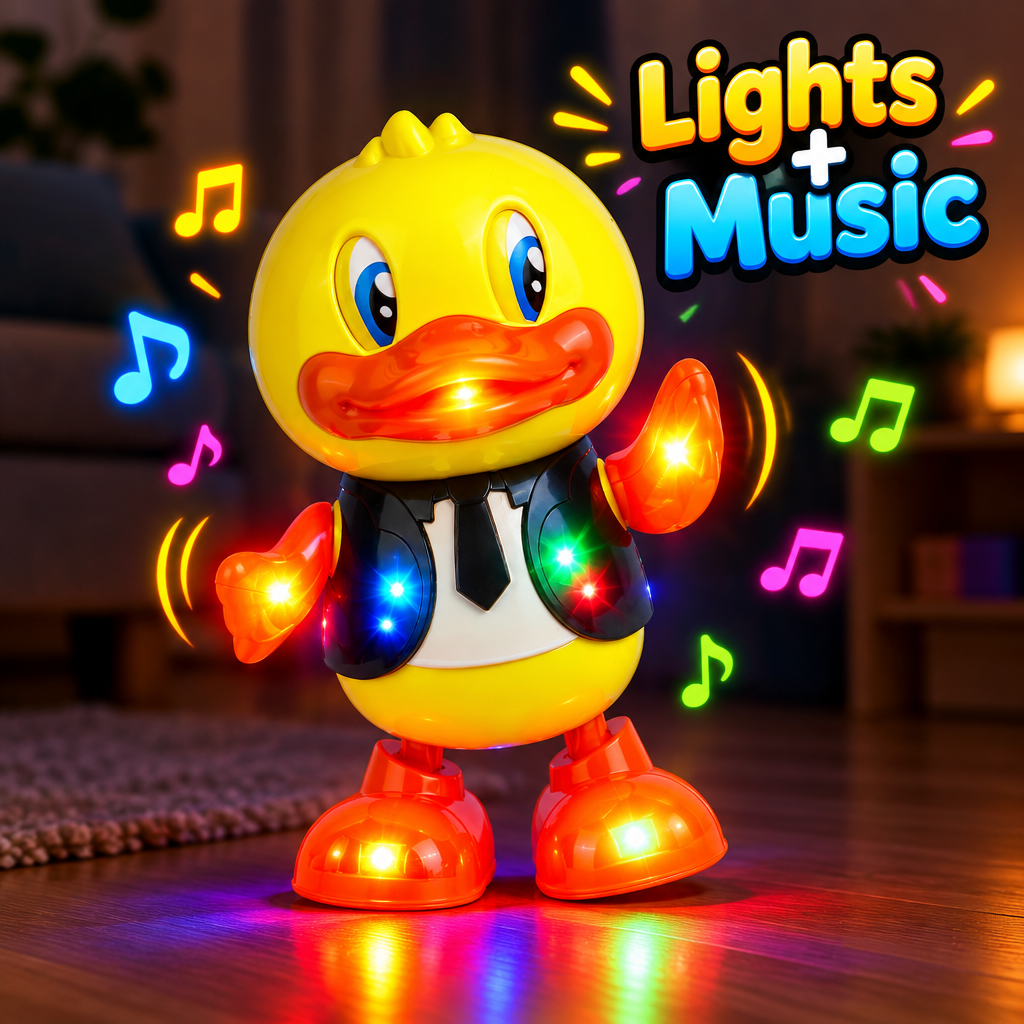 Dancing duck toy with colourful flashing lights