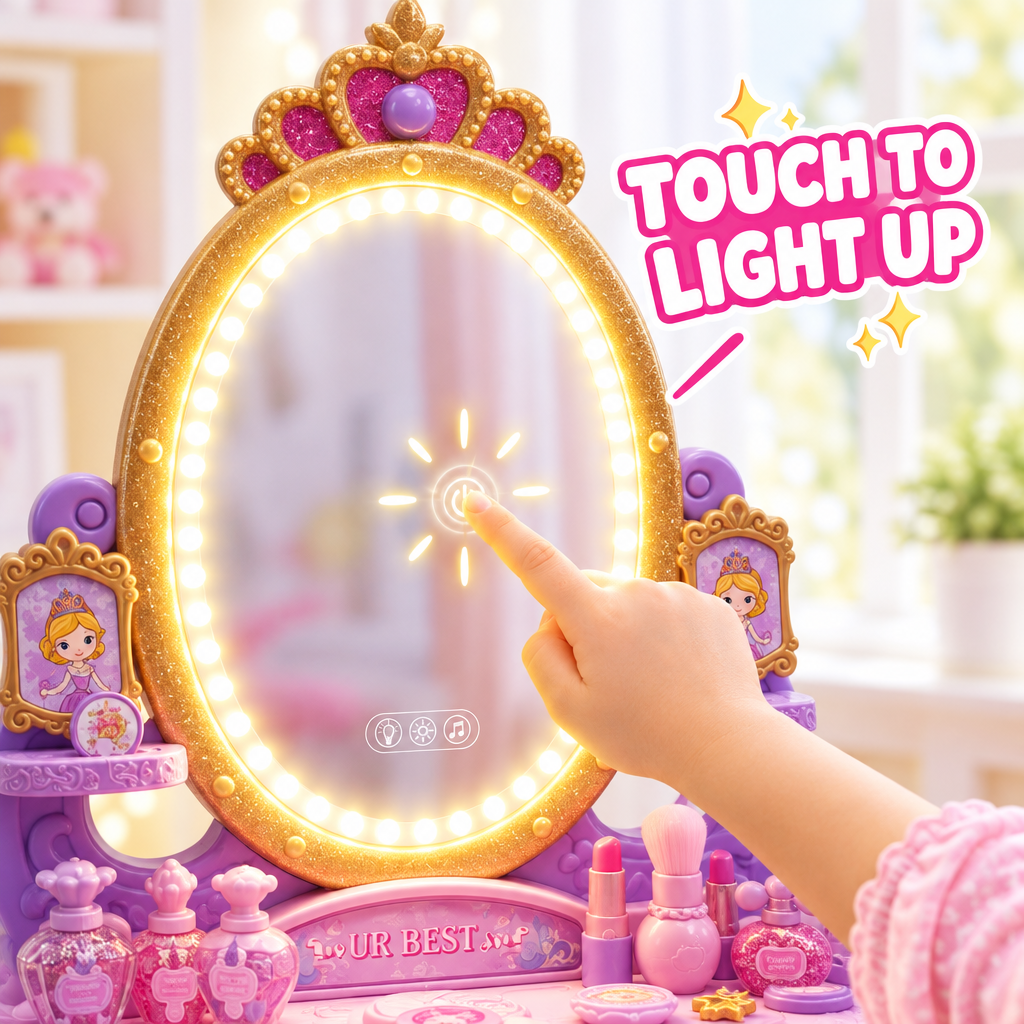 Kids crown dressing table LED mirror touch activated