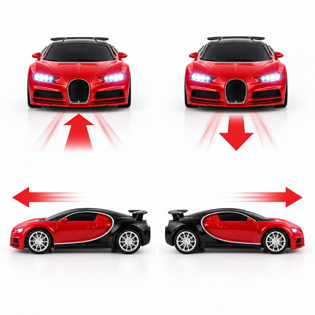 Forward, reverse, left and right movement arrows for the RC sports car