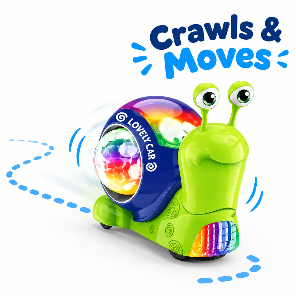Electric crawling snail toy moving on floor