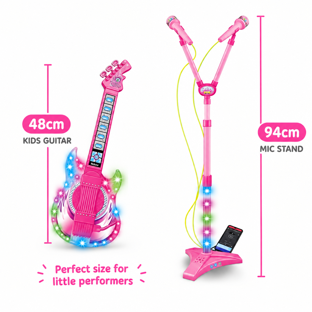 Kids guitar and microphone stand with 48cm guitar and 94cm stand