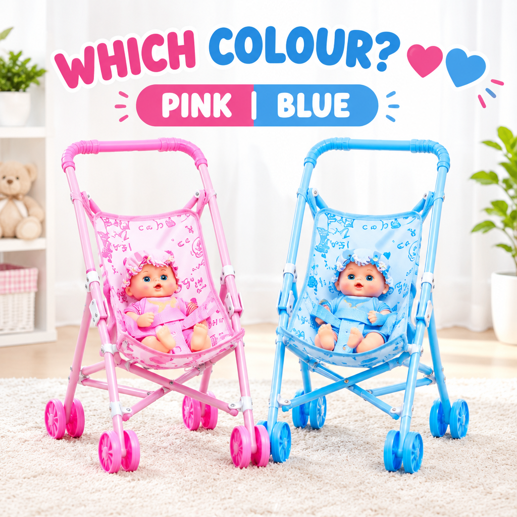 Kids doll pram pink and blue colour options