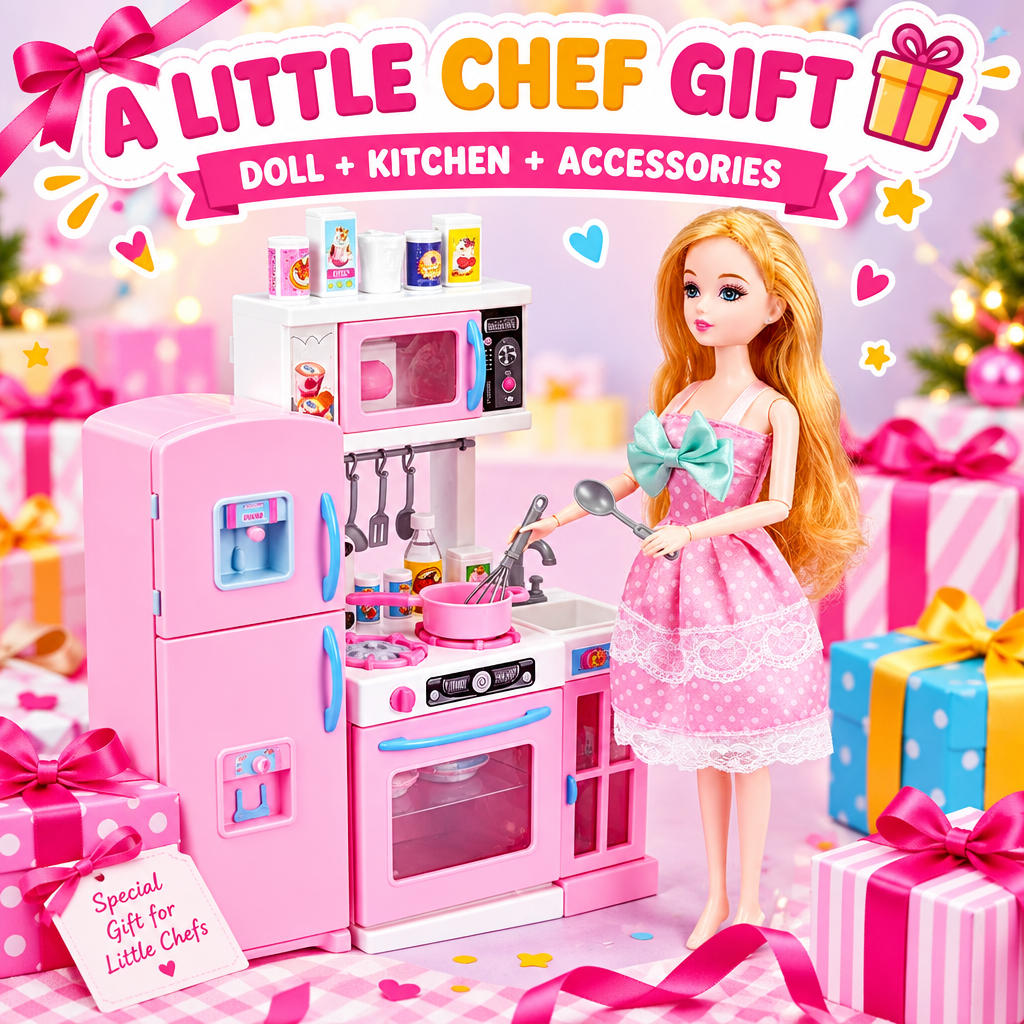 Doll kitchen playset gift presentation