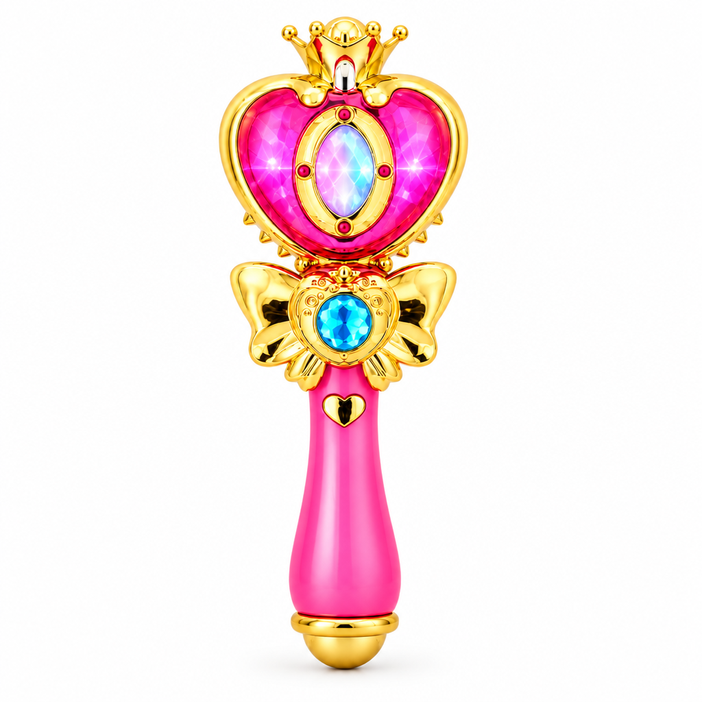 Magical princess fairy wand with LED lights on white background