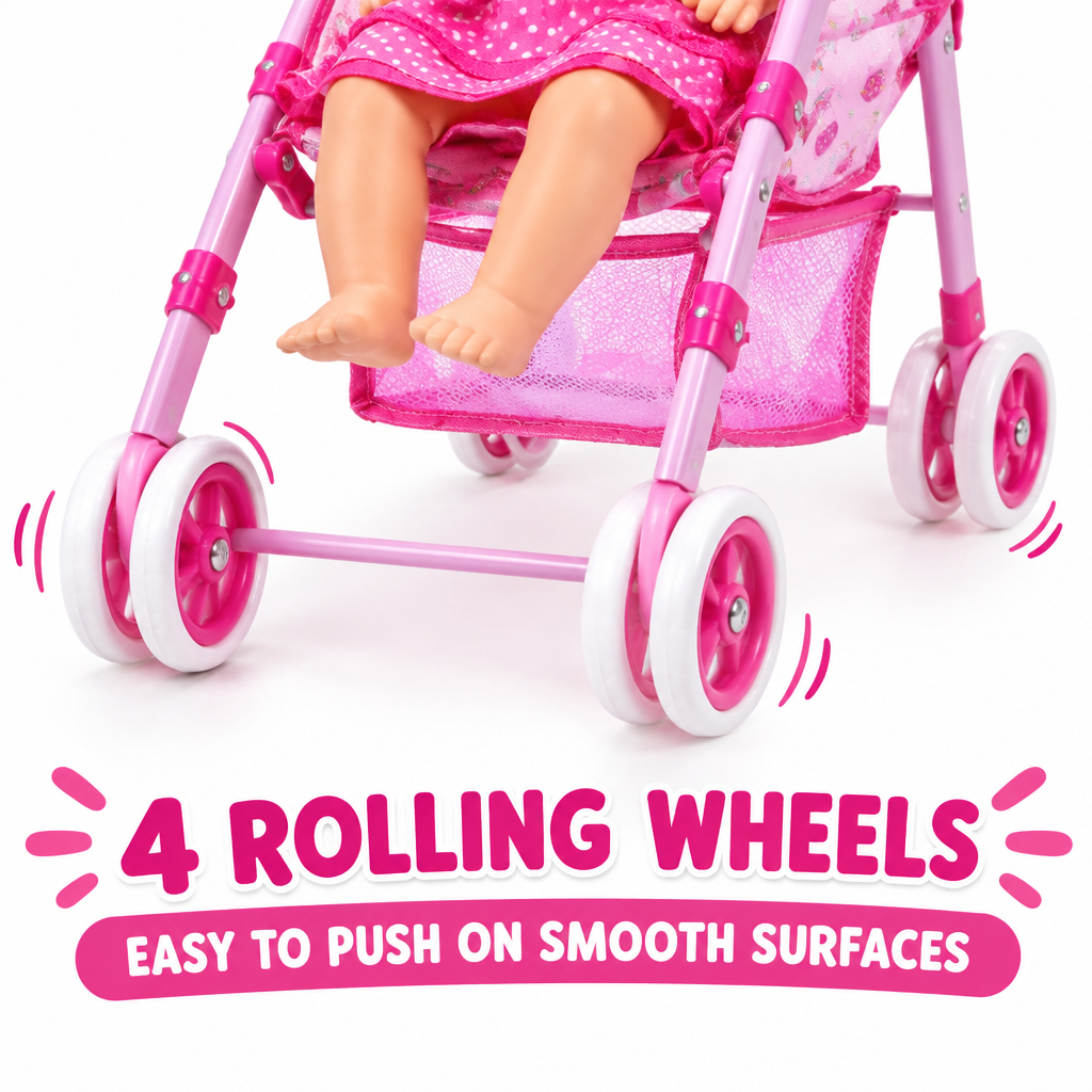 Kids doll pram four rolling wheels