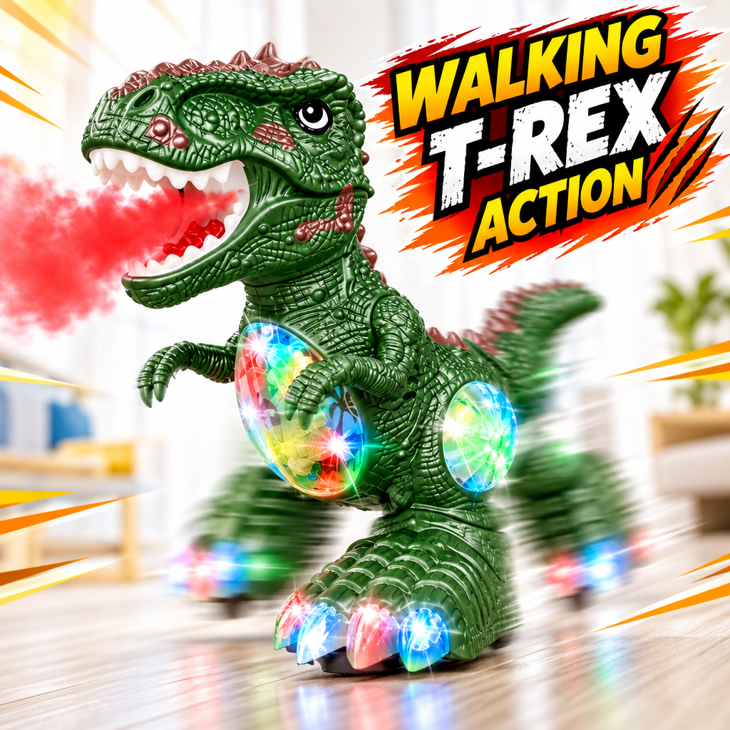 Walking T-Rex dinosaur toy in action