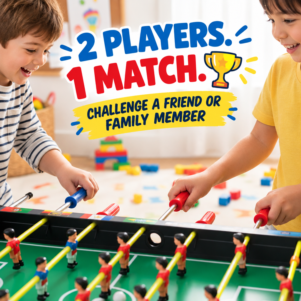 Two children playing tabletop foosball game